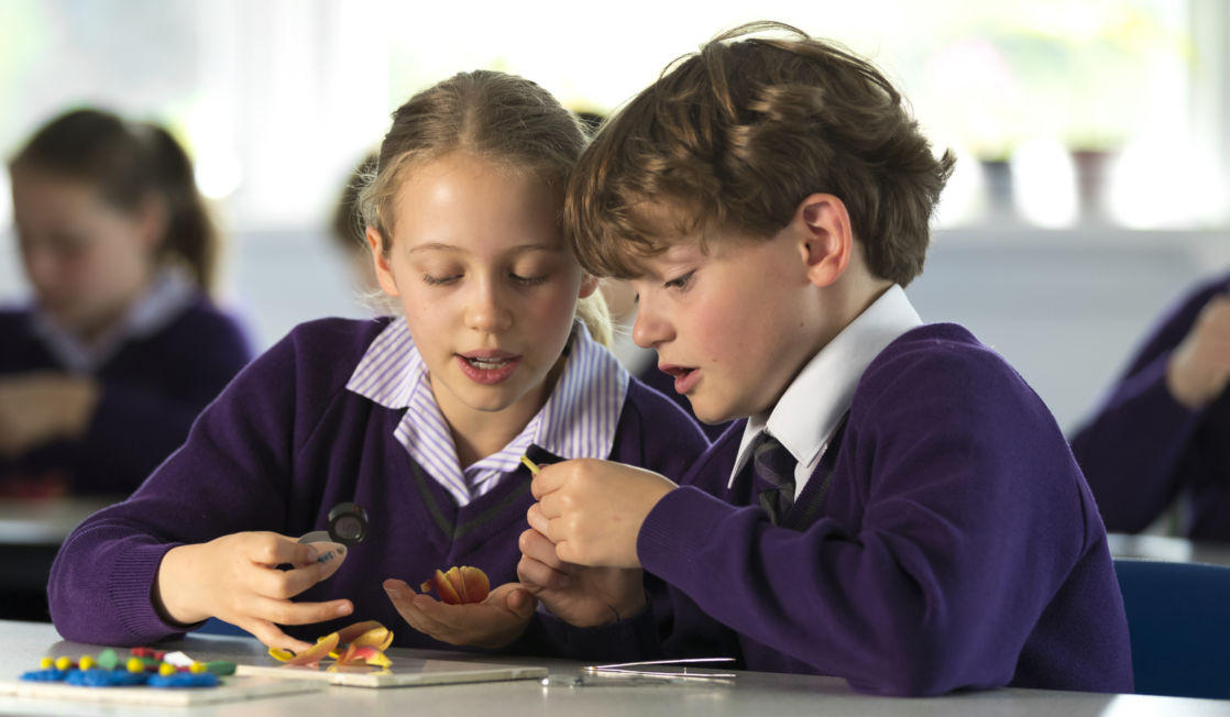 wycliffe prep students using magnifying glasses