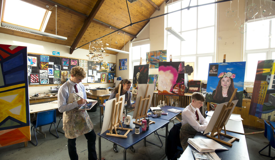 wycliffe senior pupils painting in art class