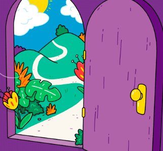 purple door and nature illustration