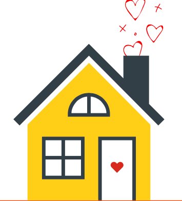 yellow house with hearts in the chimney illustration