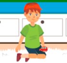 kid sitting on the floor playing with car simple illustration