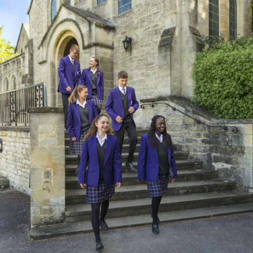 wycliffe college seniors walking down stairs