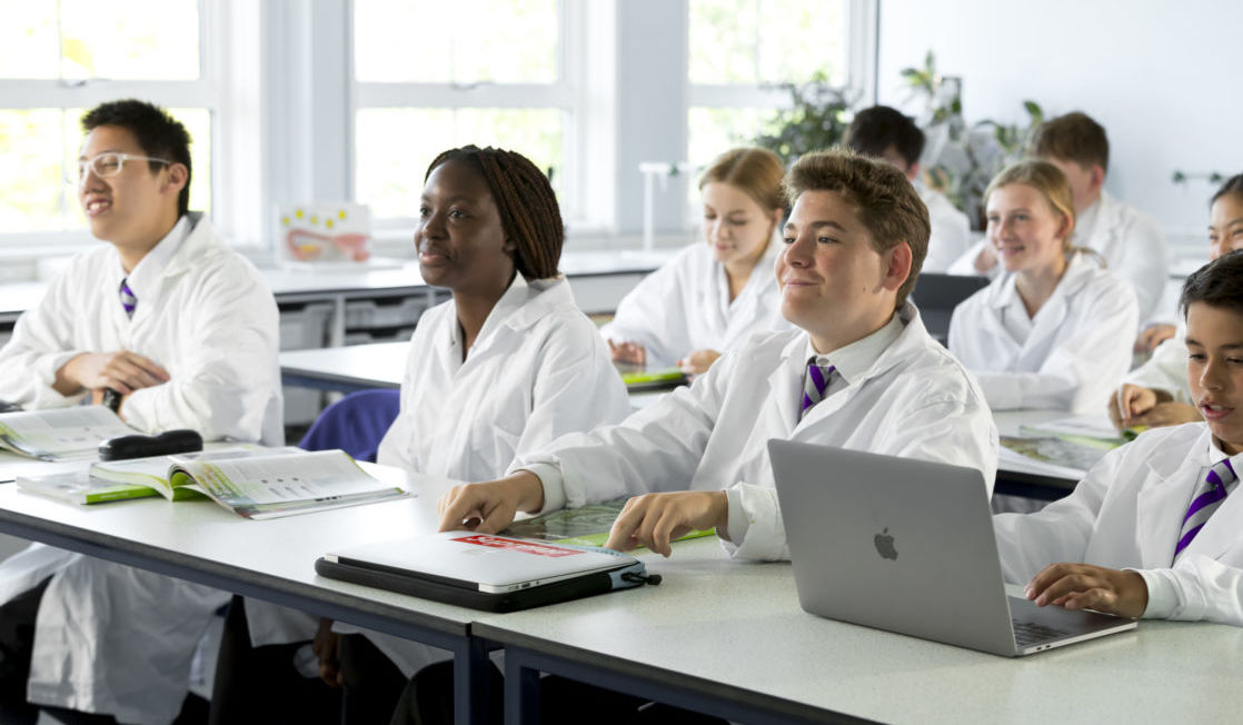 year 9 students in science class