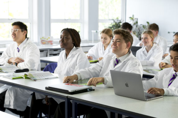 wycliffe pupils wearing lab coats