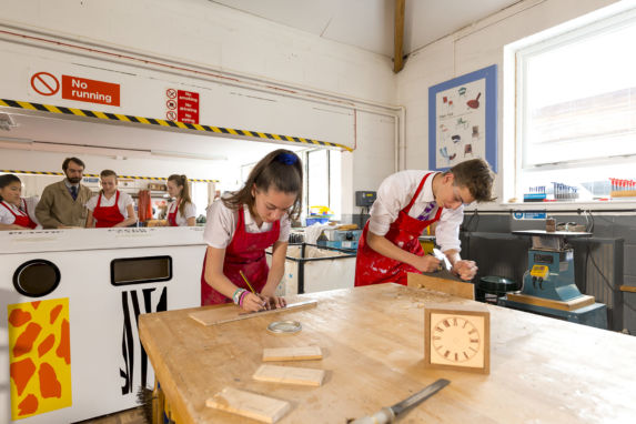 Wycliffe students woodworking in class